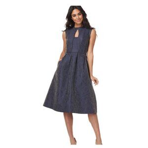 Kay Unger Navy Brocade 'Lela Midi Dress' with Keyhole Neckline - Sze 4